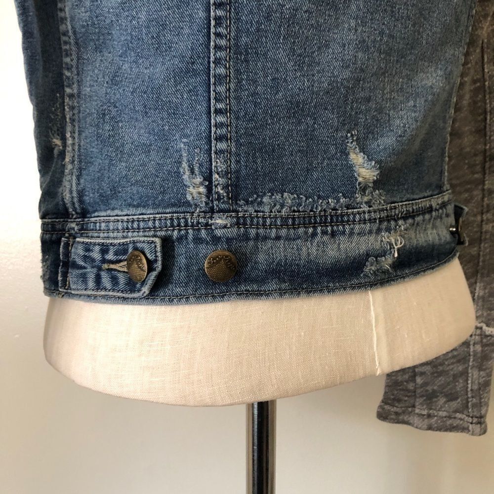 Free People Half Knit Distressed Denim Jacket - Picture 11 of 13